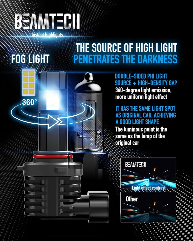 BEAMTECH 9005 9006 Bulbs, Fanless In Line Fog Light Bulb 6500K Xenon White, Pack of 4 - Image 4